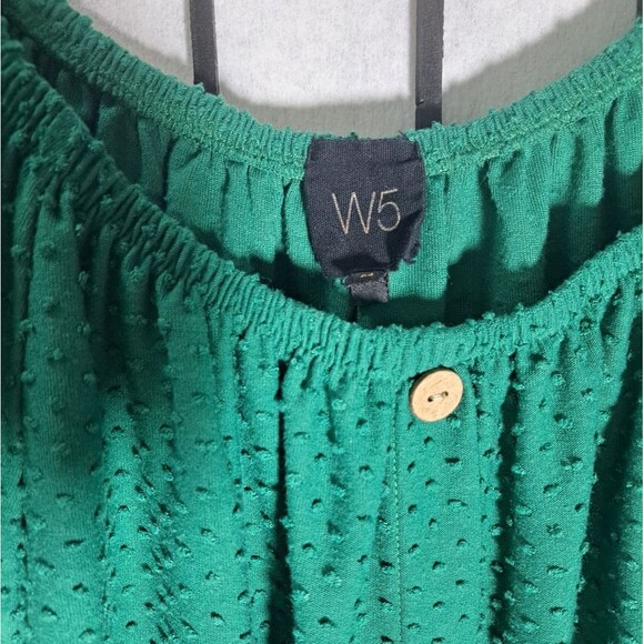Anthropologie W5 Green Swiss Dot Button-up Blouse Top Puff Sleeve Women's M - Picture 2 of 7